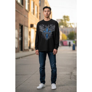 M849)Y2K MMA Elite Men's Grunge Black Thermal Affliction Long Sleeve Tee 2XL